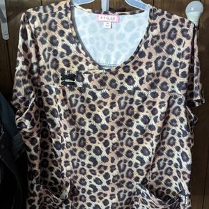 Koi Leopard Print Scrub Top